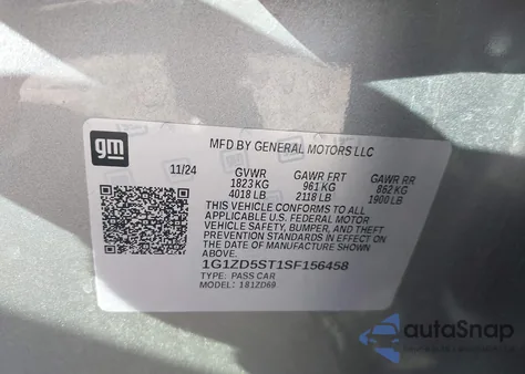 2025 Chevrolet Malibu Fwd 1Lt z USA, uszkodzony, nr VIN 1G1ZD5ST1SF156458